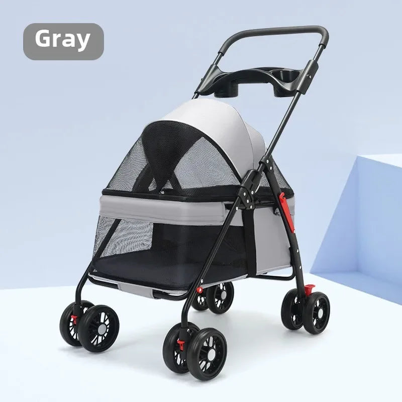 Pet Dog And Cat Stroller with Foldable Dog And Cat Cage Jogging Stroller With Cup Holder Suitable Small And Medium Dogs and Cats