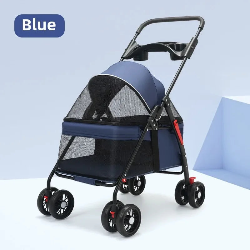 Pet Dog And Cat Stroller with Foldable Dog And Cat Cage Jogging Stroller With Cup Holder Suitable Small And Medium Dogs and Cats